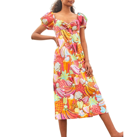Anthropologie Dresses & Skirts - Farm Rio Fruit Salad Pastel Maxamilist Puff Sleeve Fruit Hearts Print Maxi Dress